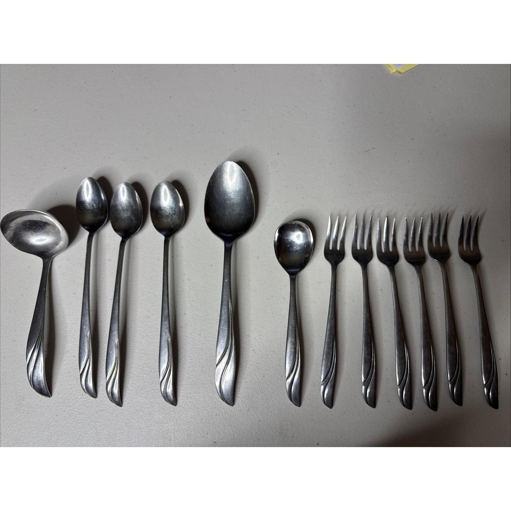 Japan stainless UNF 155 set Ladle Ice Tea Serving‎ Spoon Cockta Fork Wave design
